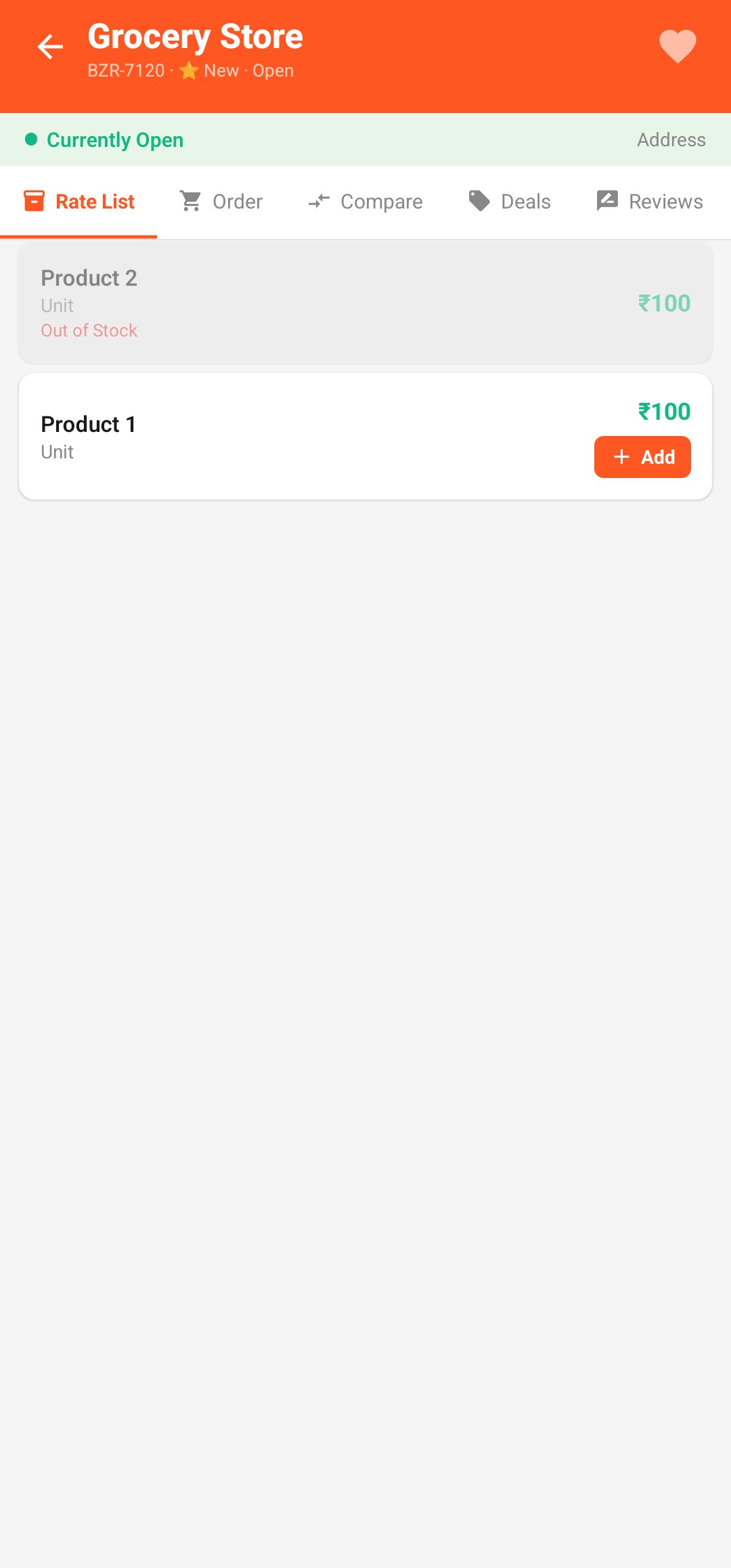 Bazaar shop profile — rate list